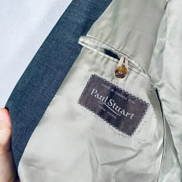 Vintage Paul Stuart Blazer Mens 44R Gray Wool Sport Coat Jacket Union Sport Coats & Blazers